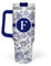 Personalisierter Becher mit Griff, 1,2 l, monogrammierter Becher mit Buchstabe F, Initialengeschenke für Frauen und Mädchen, isolierte Kaffeetasse mit Strohhalm, individuelles Geschenk für Geburtstag,