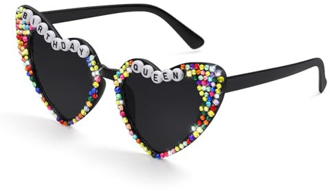 Etercycle Herz Sonnenbrille, Birthday Queen Partybrille, Mode Party Gadgets Brille Damen Herzbrille Sonnenbrille Herzform für Geburtstagsfeier (Schwarz Queen)