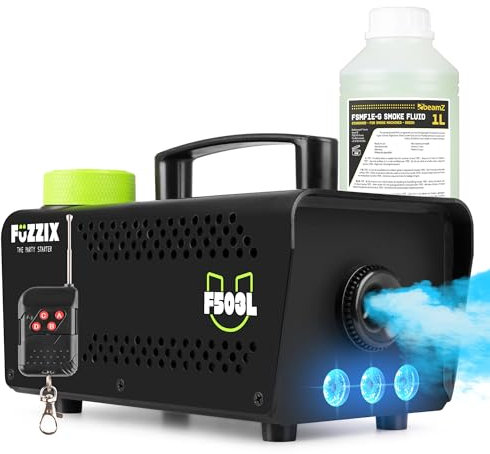 Fuzzix F503L Nebelmaschine mit Flüssigkeit, LED, 1L Nebelfluid, 500 Watt, Fernbedienung, Rauchmaschine Party, Smoke Machine mit 3 LEDs RGB für Hochzeiten, Nebelmaschine Halloween, Party
