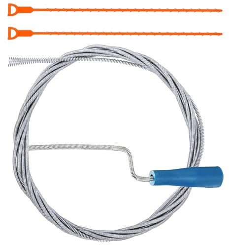 3 Stück Abflussreiniger Spirale, 5 m x 5 mm Rohrreinigungsspirale, Abflussspirale, Rohrreinigung, Flexible Rohrspirale für Küche und Bad, Abfluss Spirale zur Rohrreinigung
