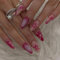 24pcs Medium Length Almond Press on Nails - Nude Red Ombre With 3D Flower Rhinestone - Removable Glue-on Acrylic Full Cover for Women Girls - Nail Art Accessories
