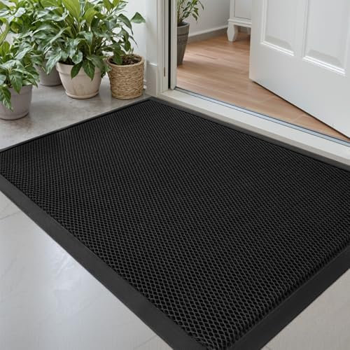 DEXI Fußmatte außen 43 x 76 cm, extrem rutschfeste Schmutzfangmatte, langlebig Fußabtreter außenbereich, robust Fussmatte Aussen wasserdichte Türmatte für die Haustür, Schwarz