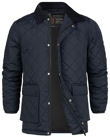 Indicode Herren INDrills Steppjacke mit Cordkragen und Rautensteppung | Klassische Übergangsjacke mit Rautenmuster für Alltag und Outdoor, Herrenjacke, Alltagsjacke, Freizeitjacke für Männer