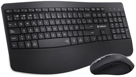 SUBBLIM Combo Dual Prowave Teclado y Ratón Ergonómicos Inalámbricos, Recargables, con Bluetooth 5.3 y Receptor USB, Reposamuñecas, Teclas Silenciosas y Multidispositivo.