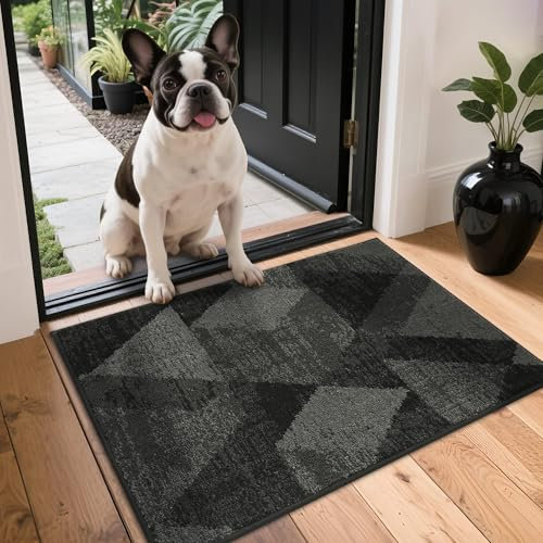 COSY HOMEER Dirt Trapper Door Mat for Indoor 50 x 80 cm, Dirt Trapper Front Door Mat, Polyester Welcome Mat Entrance Rug, Absorbent Non-Slip Indoor Doormat Machine Washable, Black
