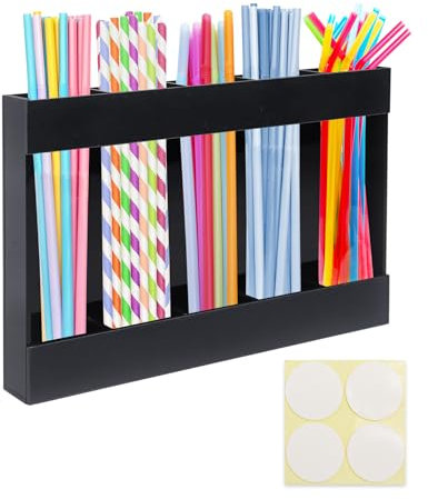 Dmnnlp Acrylic Straw Holder Dispenser with Adhesive Tape, Wall Mounted Reusable Straw Holder Storage for Kitchen Cabinet Counter Bar Pub Coffee Shop (Black)