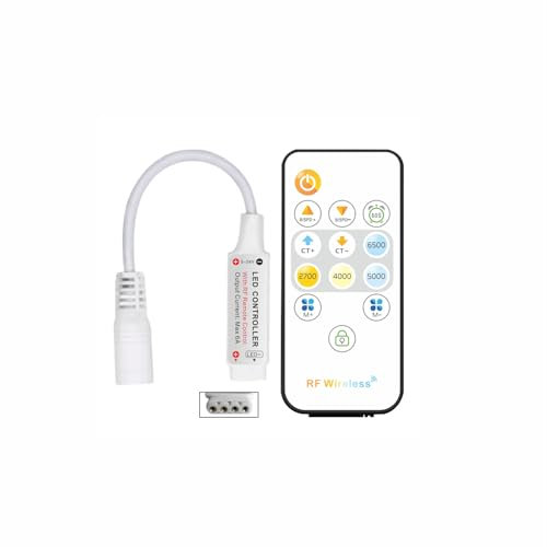 Taikuwu 13-Key RF Wireless LED Controller, 5V-24V 6A Mini CCT Dimmer with Memory Function & Delay Shutdown, Remote Color Temperature Controller 2700K-6500K for LED Strips