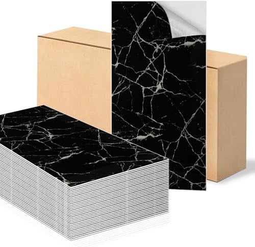 Swehooirt Black Marble Tile Stickers 60x30cm 10Pcs Thicken Self Adhesive Wall Tiles,Peel and Stick Waterproof Vinyl Marble Tiles for Bathroom Kitchen Splashback Living Room Bedroom