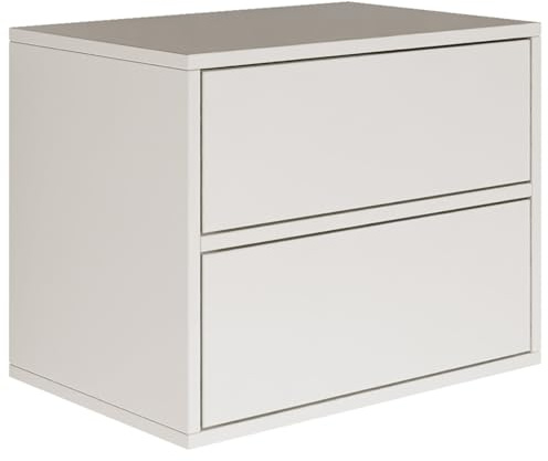 Selsey Nachttisch Hängend Schwebender Weiß Farbe 50B x 36T x 40H cm Nachtschrank mit Zwei Schublade in Minimalistischer - Push-to-Open - Skandinavischen Platzsparend Wandmontage Framme