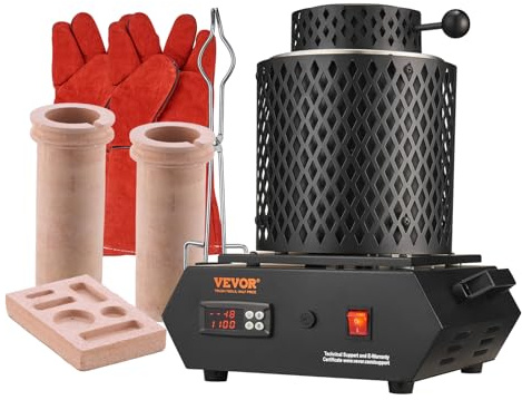 VEVOR Horno de Fusión de Oro, Temperatura Máxima de 1150 °C, Horno de Fusión Eléctrico Digital con Crisoles Cerámicos de 1 kg y 3 kg, Pinzas para Crisol y Guantes, para Oro, Plata, Aluminio y Cobre