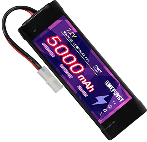 EMEPOVGY 7.2V RC NiMH Battery 5000mAh Capacity Rechargeable 6-Cell Flat Battery Pack (Tamiya Plug)
