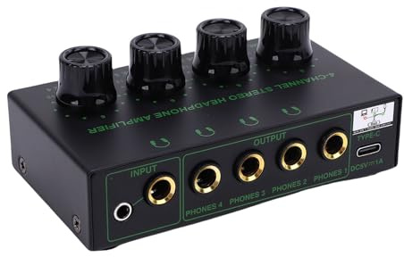 Luocute Amplificador de Auriculares de 4 Canales para Mezclador de DJ, Divisor de Amplificadores, Puerto de Fuente de Alimentación USB, Perilla de Ajuste de Volumen, Amplificador de