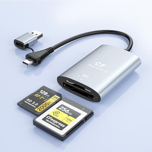 USB 3.2 High-Speed CFexpress Typ B & SD Kartenleser Dual-Slot Kartenleser – 10 Gbit/s USB-C + USB-A Typ B CFexpress Adapter kompatibel mit Windows/Mac/Android –Ideal für Fotografen und Videografen