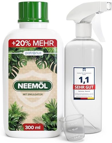 Olio di neem naturale con emulsionante, 300 ml, con flacone spray e | Produce 30 litri di olio di neem spray pronto all'uso, olio di neem per la cura naturale delle piante per interni ed esterni