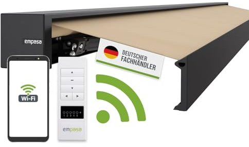 empasa elektrische Vollkassettenmarkise Cube ONE Smart Home kompatibel | mit WiFi-Motor Markise Sonnenschutz Kassettenmarkise kubisches Design, Farbe:sand, Größe:4 x 3 m