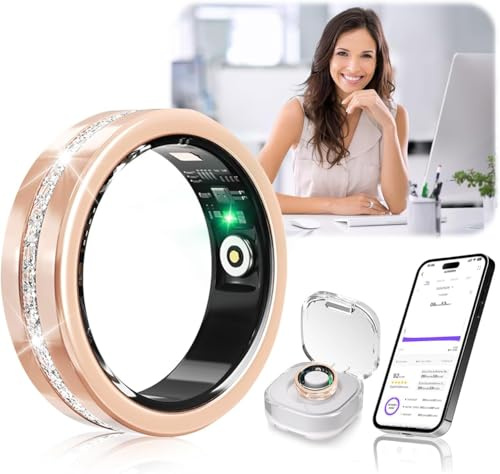 IUHFSIFS 10. Gen Diamant Smart Ring und Kabelloses Ladeetui 【IP68 Wasserdicht-0 Messfehler】 Fitness Tracking Ring with Heart Rate, Sleep Monitor，Smartring Kompatibel mit Android und iOS,Gold 10#
