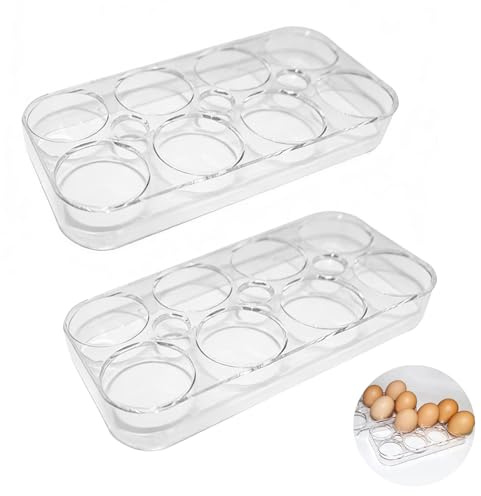 2 Stück Eierhalter mit je 8 Eier Kapazität (16 Eier Gesamt), Transparente Eierbox, Eierbehälter für Kühlschrank, Praktische Eier Aufbewahrung Kühlschrank für Küche & Camping