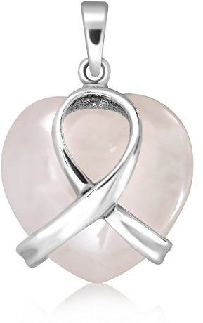 WithLoveSilver, ciondolo a forma di cuore in argento Sterling 925 con ciondolo in quarzo rosa da 16 mm, Argento/argento Sterling, Quarzo