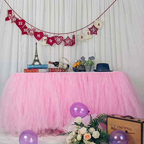 3ft / 91cm Rosa Tischrock, romantische Tüll Schreibtisch Gaze, Tischdekoration, Schneeflocke Wonderland Tutu Tischdecke, für Babyparty,Hochzeit,Geburtstag,Party,Bar,Valentinstag Weihnachten