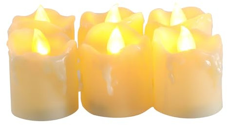 Bougie Choix Lot de 6 bougies sans flamme, bougies sans flamme avec minuteur, fonctionne avec pile Candlesr, durée de vie de la batterie, batterie incluse Minuteur 6 H, gouttes ivoire