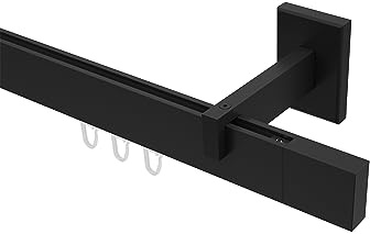 INTERDECO Innenlauf-Gardinenstange eckig 14 x 35 mm, kantige Innenlaufstange aus Metall, Schwarz, zur Wandmontage, Typ 10212919, 320 cm
