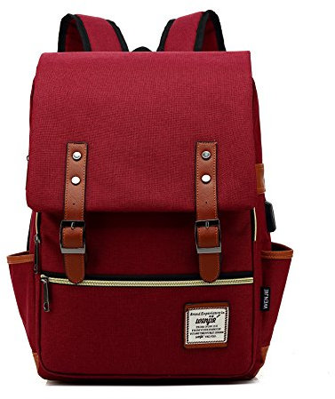 Mancio Mochila delgada vintage para laptop para mujeres, hombres, para viajes, universidad, parques de día, se adapta a portátiles de hasta 15.6 pulgadas (rojo)