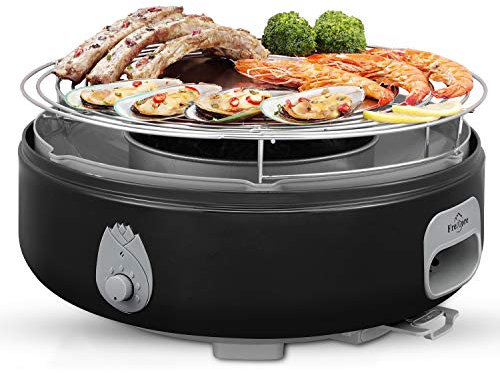 Freshore Barbecue portatile senza fumo a carbonella - Campeggio esterno Piccolo barbecue da tavolo con piano cottura - Incorporato in ventola con carica batteria o telefono 4A