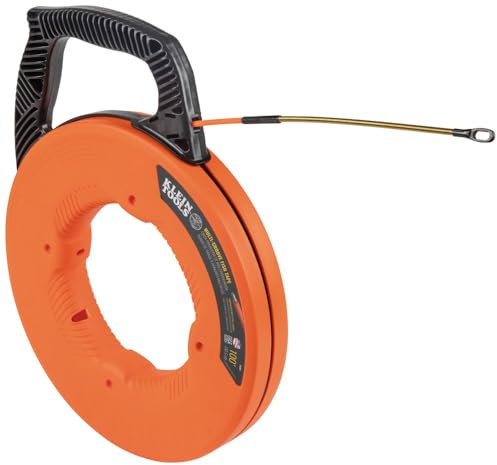 Klein Tools 56380 - Cinta pasacables eléctricos no conductora, extractor de alambre de fibra de vidrio multiranura con guía de acero, 30,5 m x 0,5 cm