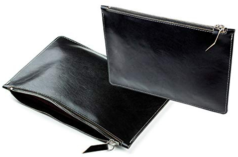 DELMON VARONE - Personalisierbare Banktasche mit Reißverschluss DIN A5 aus Anilin Vintage Leder Schwarz, Premium Geldtasche für Geldscheine, Münzen und Dokumente, Echtleder Geldscheintasche elegant