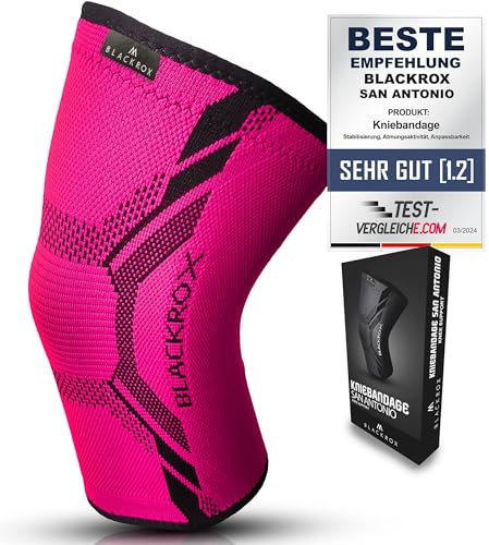 BLACKROX Kniebandage [Vergleichssieger 2024] Gr. S-XL | Damen & Herren | Stabilisierung für Knie & Meniskus | Perfekt für Sport, Fußball, Kraftsport & Bodybuilding | SAN ANTONIO V4 | Pink Gr. M