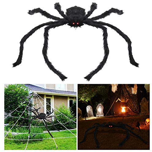 YARNOW Spider Led Eyes Plush Spider Halloween Decorations, 3.28ft Hairy with Led Eyes, Scary Giant for Halloween Indoor Outdoor Decorations Hairy