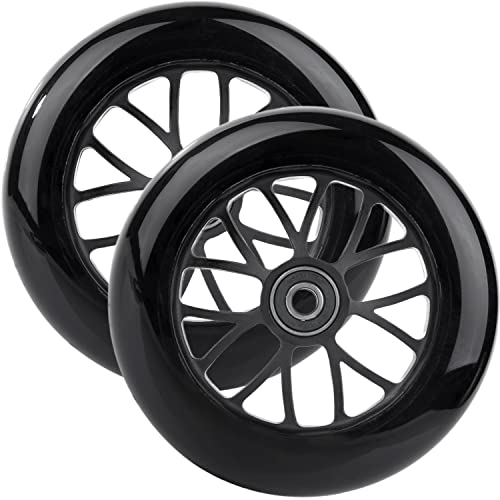 AOWESM 2er-Pack Scooter-Räder, 125 mm schneller, großer Tretroller-räder mit Geschwindigkeitslager, ABEC-9 für Razor A3 Kick Scooters (schwarzes Rad)