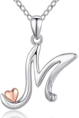 CELESTIA Buchstabe M Kette für Damen Mädchen 925 Sterling Silber Roségold Anfangsbuchstaben und Herz Anhänger, Personalisierte Schmuck Geschenke für Sie