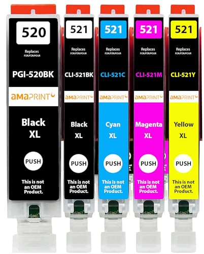 Amaprint 5 XL Patronen kompatibel mit Canon PGI 520 CLI 521 passend für Pixma IP3600 IP4600 IP4700 MP540 MP550 MP560 MP620 MP630 MP640 MX860 MX870