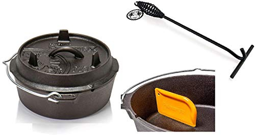 Petromax Feuertopf Starterset ft3-t (Dutch Oven Planer Boden) inkl. Deckelheber + Schaber