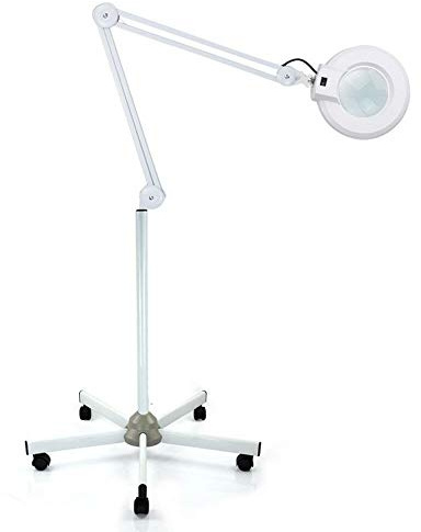 LED Lupenleuchte 8 Dioptrien Verstellbare Armlupe mit 5-Rad-Drehfuß Kaltlicht Lupenlampe für Kosmetikerinnen, Stickerinnen, Zahnärzte