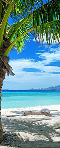 A.Monamour Sticker Porte Autocollant Poster De Porte 3D Cocotier Tropical Plage De Sable Bleu Mer Nature Paysage Vinyle Affiche De Porte Sticker Mural Papier Peint Art Décor 85 x 200 cm