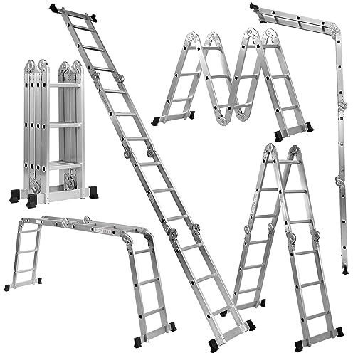 COSTWAY Scala Pieghevole Multiuso, Scala Estensibile con Struttura in Alluminio, Facile da Conservare, Piccola Scala per Uso Interno ed Esterno