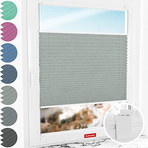 Schuette® Plissee ohne Bohren zum Kleben ● Melange Kollektion: On The Road (Grau) ● 140x150cm (Breite x Höhe) ● Suprafix Faltrollo Klebehalterung ● Bequeme Rollo Montage inkl. Video