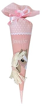 Glückspilz I Schultüte mit Namen personalisiert I Pferd I Zuckertüte aus Stoff (Rosa, Schultüte + Rohling)