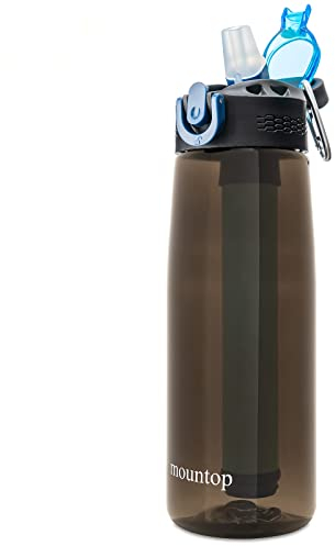 mountop Portable Water Filter Bottle - Emergency Water Filtered Bottle with 2-Stage Integrated Filter Straw for Hiking Backpacking and Travel BPA Free 22oz