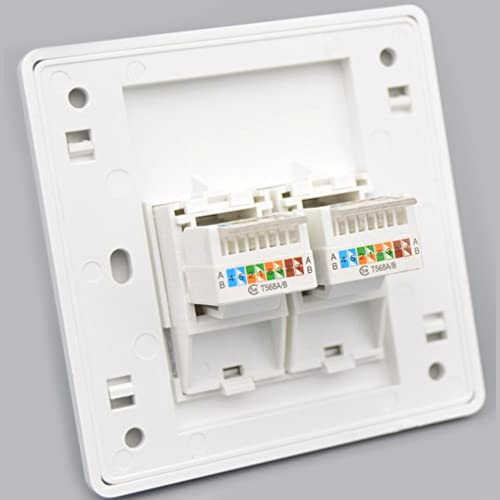 N+B CAT5E Gigabit Network Socket, Ethernet RJ45 LAN Cable Faceplate Networking Port Face Plate Socket Box for Ethernet Cable Installation Internet Interface Panel Outlet 86x86mm (2 Ports)