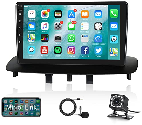 Android Autoradio 2 Din für Renault Megane 3 2008-2014 9 Zoll Autoradio mit GPS Navi Canbus Zoll Touchscreen Autoradio mit Bluetooth Mirror Link FM/RDS WiFi Lenkradsteuerung Rückfahrkamera Mikrofon