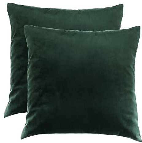 Set di 2 cuscini in velluto, colore verde scuro, 45 x 45 cm, con imbottitura, per soggiorno, camera da letto, verde bottiglia [091]