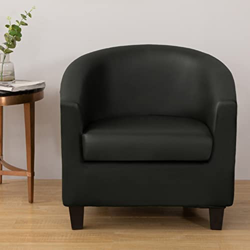 YOPOIY 2 Stück Wasserdicht Sesselbezug PU Leder Sesselhusse Einfarbig rutschfest Tub Club Stuhlbezüge für Wohnzimmer Essen -Schwarz-Einheitsgröße