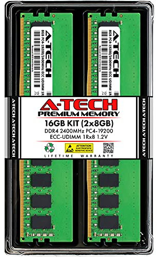 A-Tech Server 16GB Kit (2 x 8GB) 1Rx8 PC4-19200 DDR4 2400MHz ECC Unbuffered UDIMM 288-Pin Single Rank DIMM 1.2V Workstation Server Memory RAM Upgrade Stick Moduli (A-Tech Enterprise Series)
