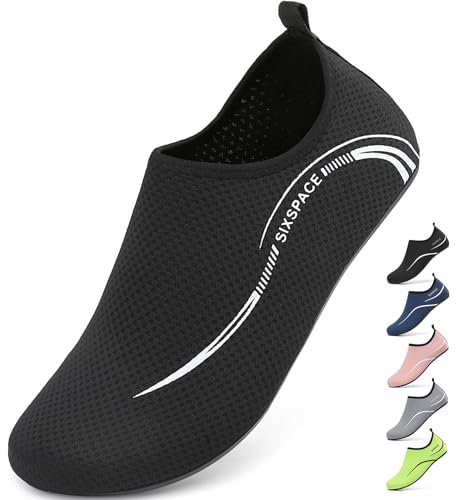 Sixspace Badeschuhe Damen Herren Wasserschuhe Schwimmschuhe Männer Frauen Strandschuhe Aquaschuhe Barfußschuhe(Schwarz 36 EU)
