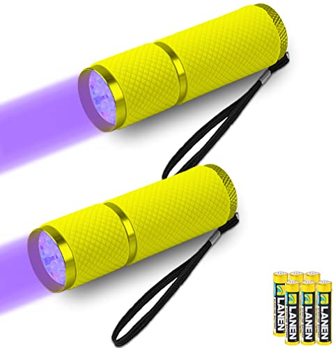 LEAGY 2-Pack Mini linterna UV con 9 LED y baterías - Detector de orina de mascotas para perros/gatos, agentes fluorescentes, manchas secas, detección de falsificaciones, billetes de banco, etc
