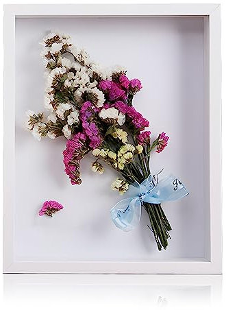 3D Bilderrahmen 25 x 20 cm, Bilderrahmen Tief zum Befüllen, Objektrahmen Bilderrahmen Quadratisch für Wandbehang Desktop Blumenstrauß Erinnerungen Muttertagsgeschenk Frauentagsgeschenk Weiß