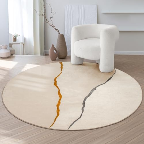 the carpet Mila - moderner Kurzflor Teppich, Wohnzimmer, Schlafzimmer, Eleganter Glanz, Glanzfaser, Hoch-Tief Effekt, Creme, 200 cm Rund